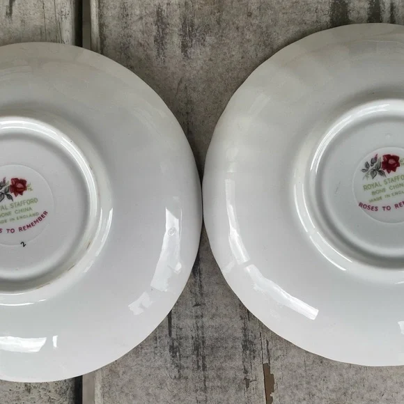 Vintage Royal Stafford Set Of 2 Roses to Remember Bone China Tea Saucers England - Picture 11 of 15